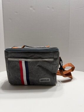 Gray Insulated Lunch Bag with Orange Strap and Tricolor Accent